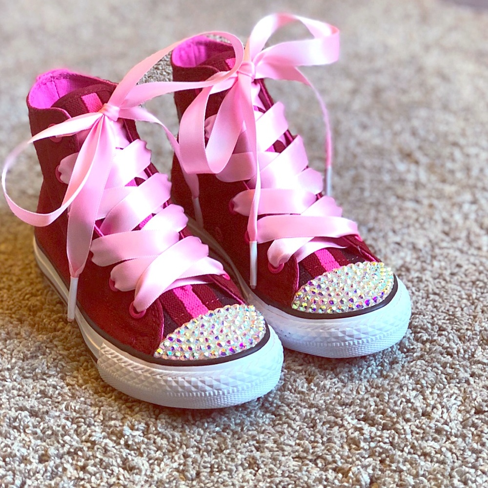 Converse w/ Swarovski crystal toes & ribbon laces.